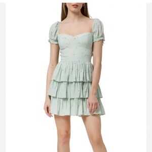 Wayf Mint Green and Purple Floral Dress